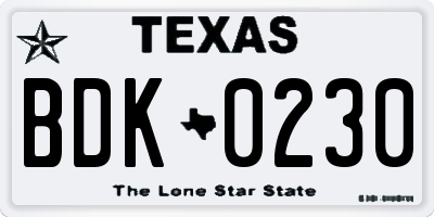 TX license plate BDK0230