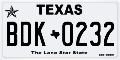 TX license plate BDK0232