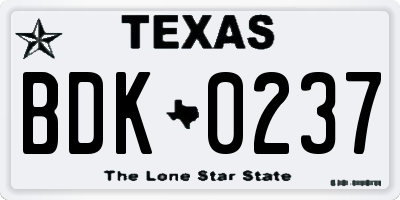TX license plate BDK0237