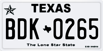 TX license plate BDK0265