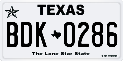 TX license plate BDK0286