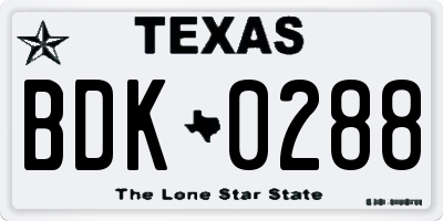 TX license plate BDK0288