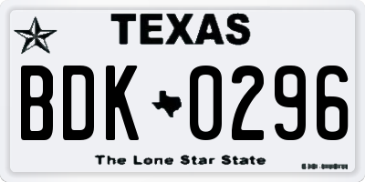 TX license plate BDK0296