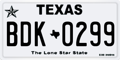 TX license plate BDK0299