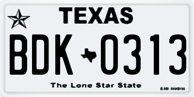 TX license plate BDK0313