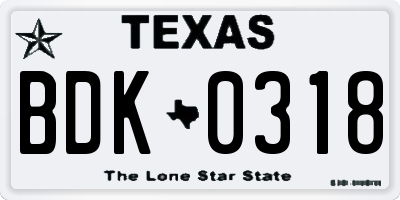 TX license plate BDK0318