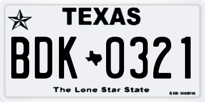 TX license plate BDK0321