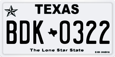 TX license plate BDK0322
