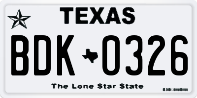 TX license plate BDK0326