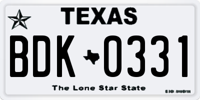 TX license plate BDK0331