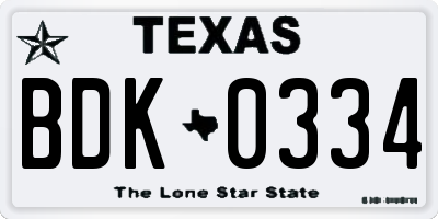 TX license plate BDK0334