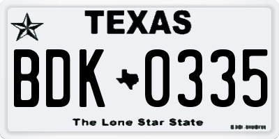 TX license plate BDK0335