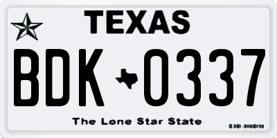 TX license plate BDK0337