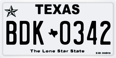 TX license plate BDK0342