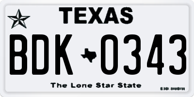 TX license plate BDK0343