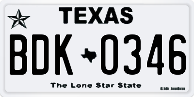 TX license plate BDK0346