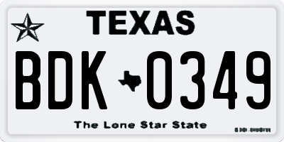TX license plate BDK0349