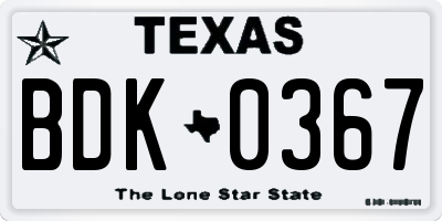 TX license plate BDK0367