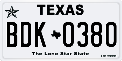 TX license plate BDK0380