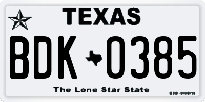 TX license plate BDK0385