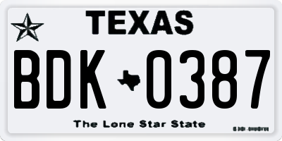 TX license plate BDK0387