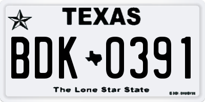 TX license plate BDK0391