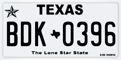 TX license plate BDK0396