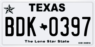 TX license plate BDK0397