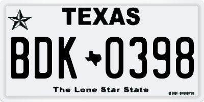 TX license plate BDK0398