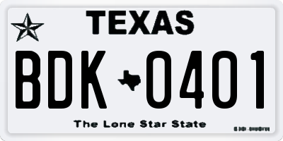 TX license plate BDK0401