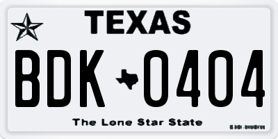 TX license plate BDK0404
