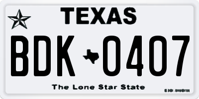 TX license plate BDK0407