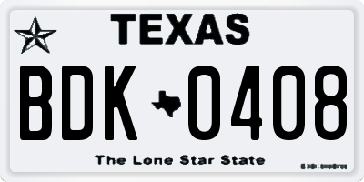 TX license plate BDK0408