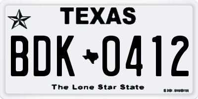 TX license plate BDK0412