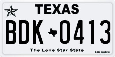 TX license plate BDK0413