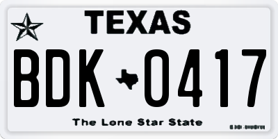 TX license plate BDK0417