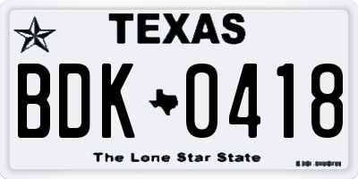 TX license plate BDK0418