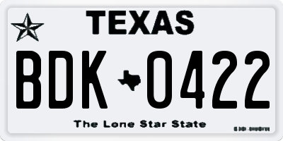 TX license plate BDK0422