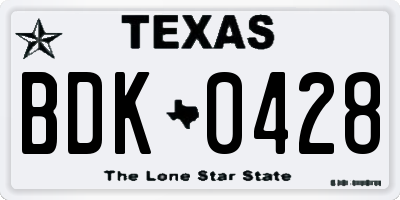 TX license plate BDK0428