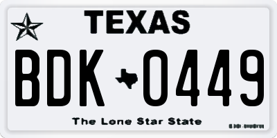 TX license plate BDK0449