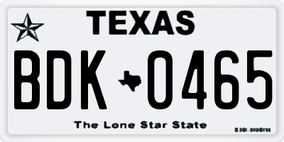 TX license plate BDK0465