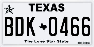 TX license plate BDK0466