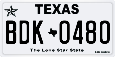 TX license plate BDK0480
