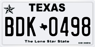 TX license plate BDK0498
