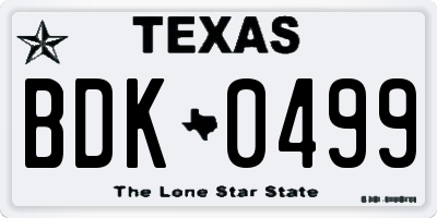 TX license plate BDK0499