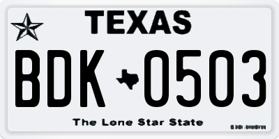 TX license plate BDK0503