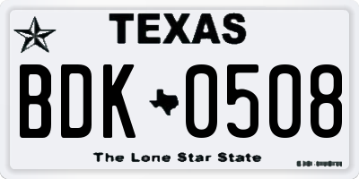 TX license plate BDK0508