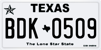 TX license plate BDK0509
