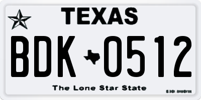 TX license plate BDK0512
