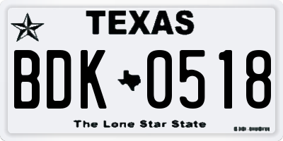 TX license plate BDK0518